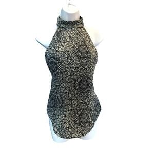 NWT KSUBI Denim Halter Top Over N Out Embroidered 100% Cotton Lined SZ Small